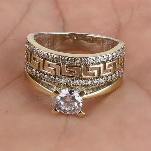 Gorgeous white Sapphire wedding set Sterling Gold & Bronze sz8.5 - Picture 7 of 12